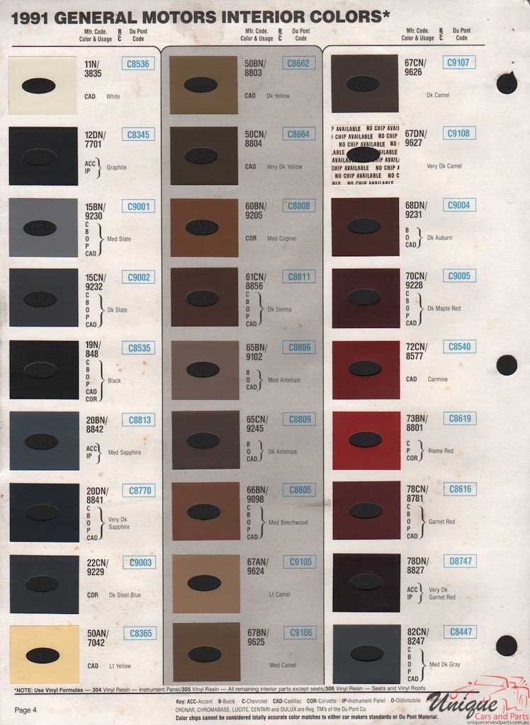 1991 General Motors Paint Charts DuPont 4